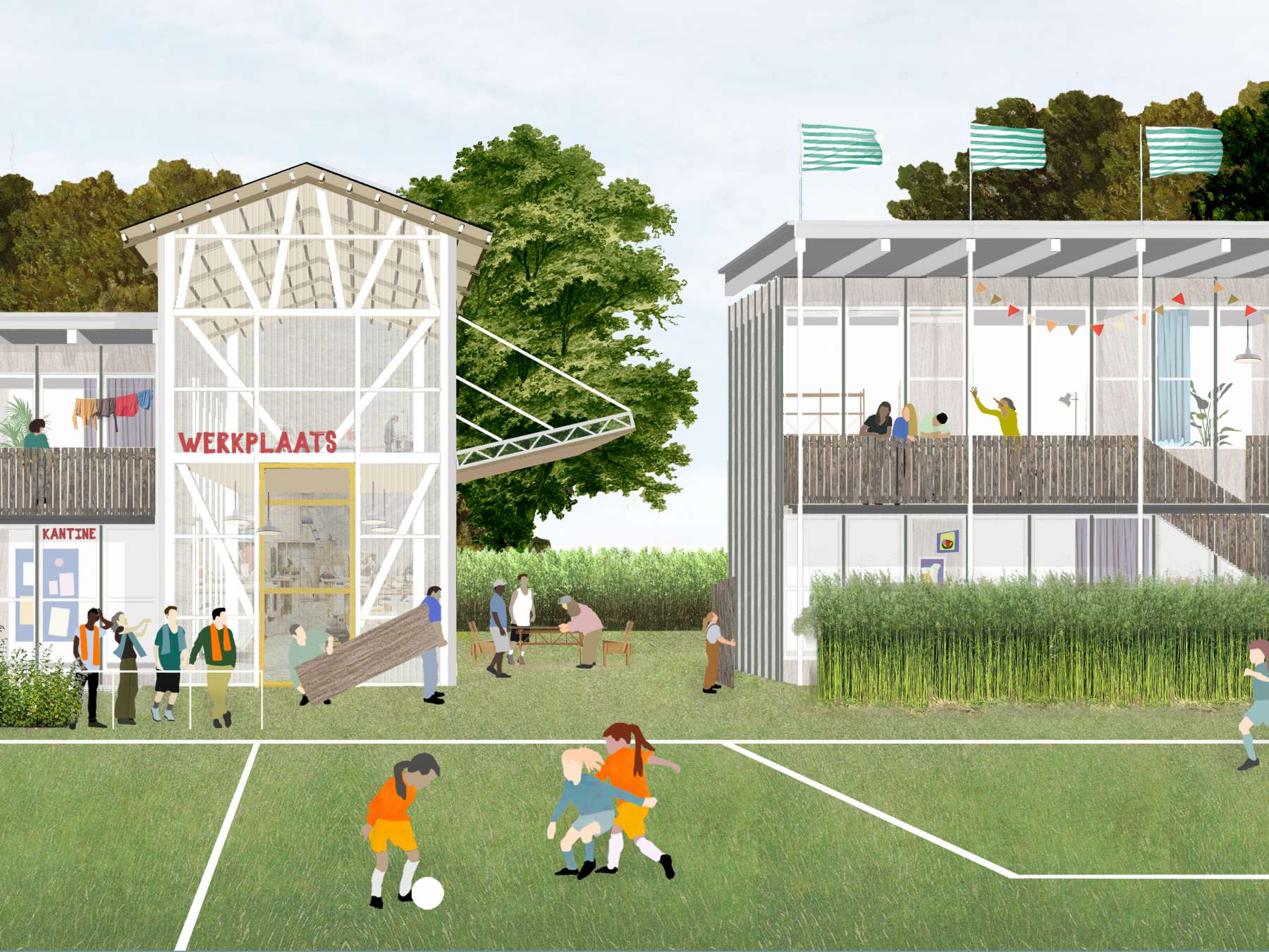 sportclub met erfbepanting, werkplaats en 'aanleunwonen'